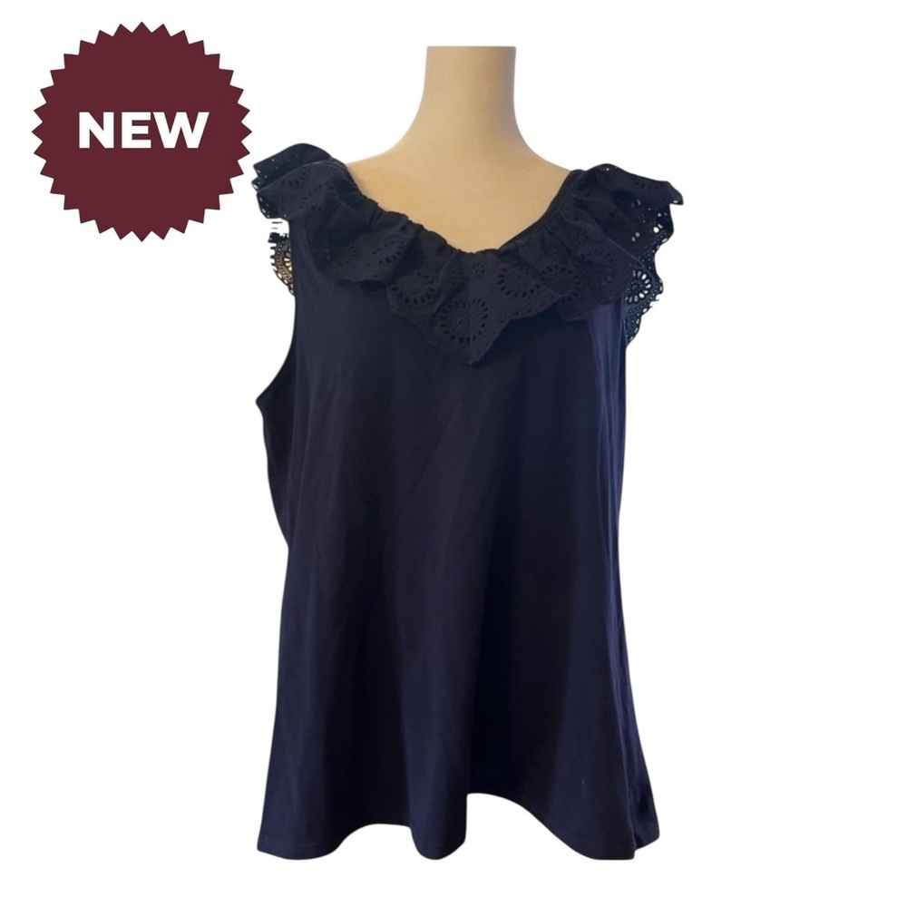 Crown and Ivy Nautical Lace Navy curvy  Top Sleeveless size 1X
